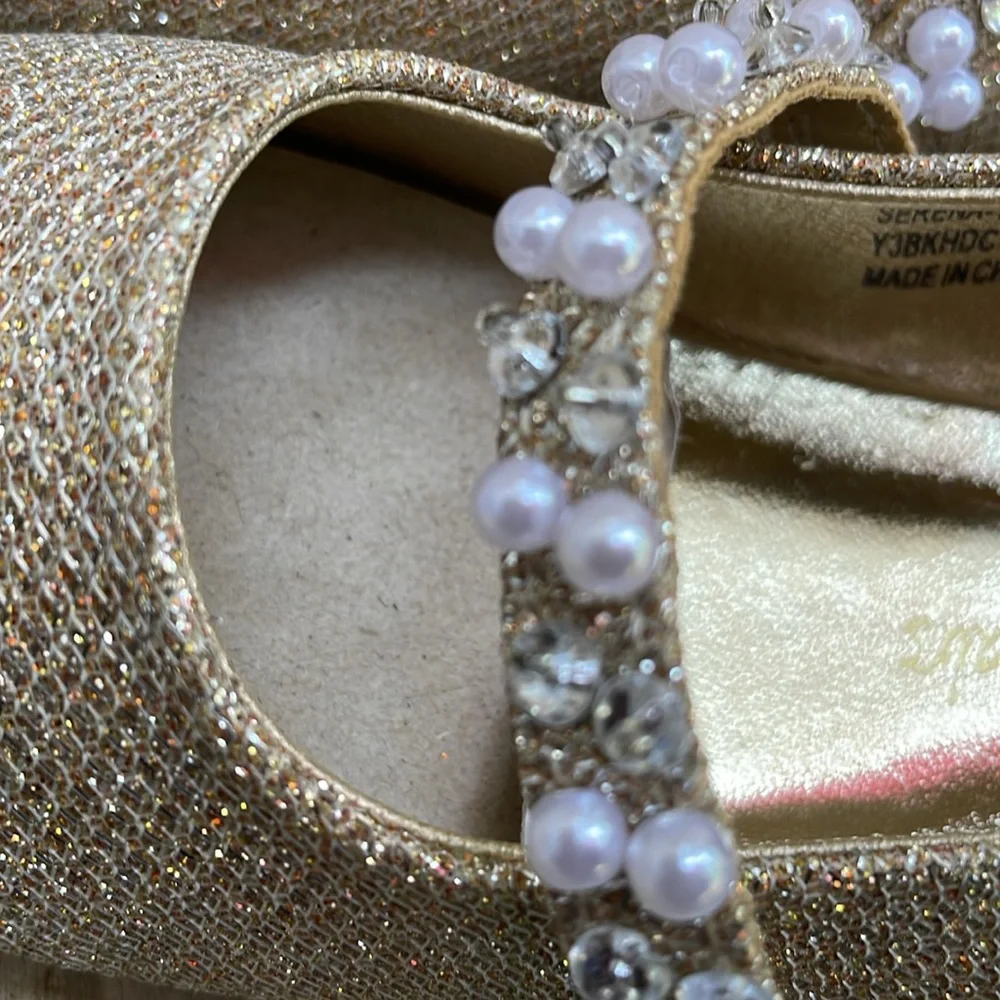 Dream Pairs Serena Girls Gold Glitter Pearl Mary Jane Dress Shoes Size 8